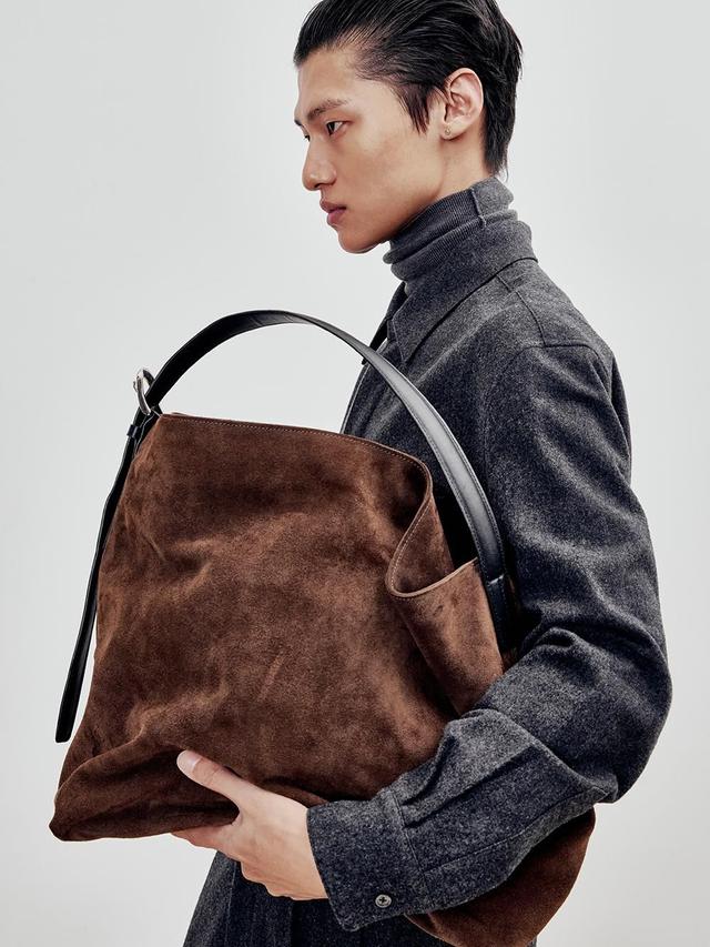 [ANDROS] Cow Suede Shoulder bag (Dark Brown/Black)