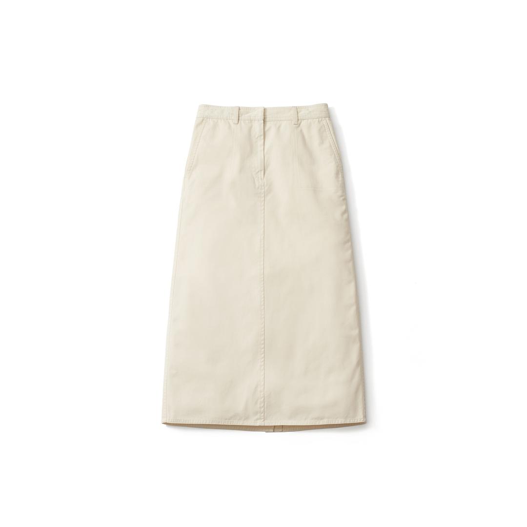 Semi A-line Cotton Washed Skirt_Cream