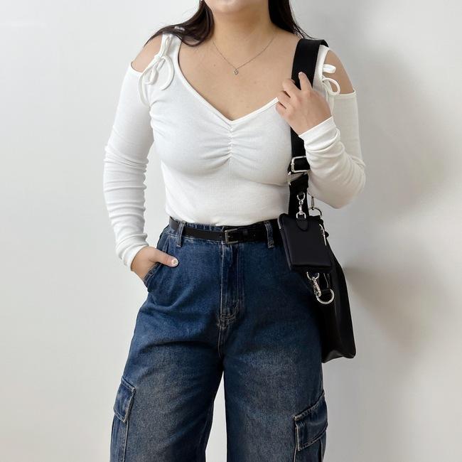 카밀 리본 트임 티셔츠 [빅사이즈 66~110]