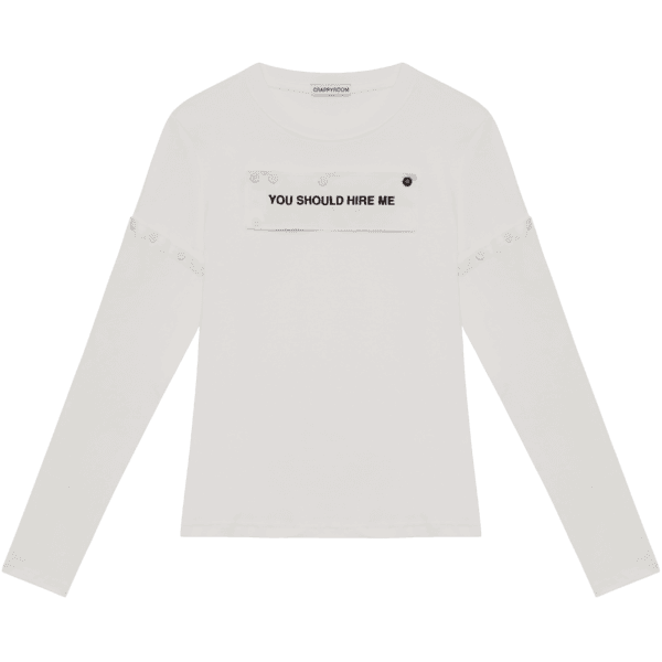 "HIRE ME" CONVERTIBLE  LONG SLEEVE (WHITE)