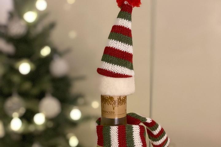 크리스마스 모자 목도리 와인 패브릭 장식 세트 겨울 파티 소품