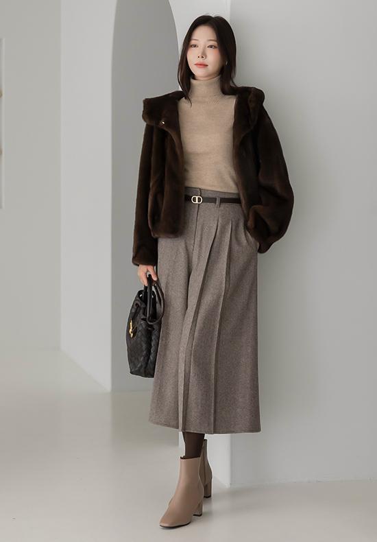 마호가니 밍크퍼 후드 자켓