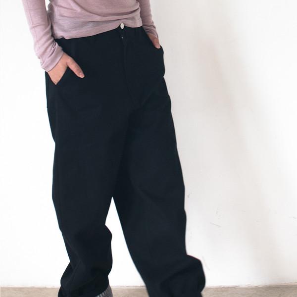 WIDE CUFFS COTTON PANTS (BLACK)
