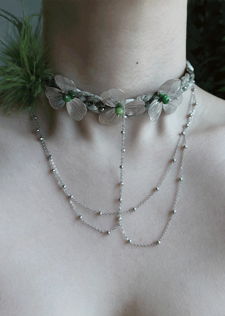 green flower necklace | 그린 플라워 꽃 초커 목걸이