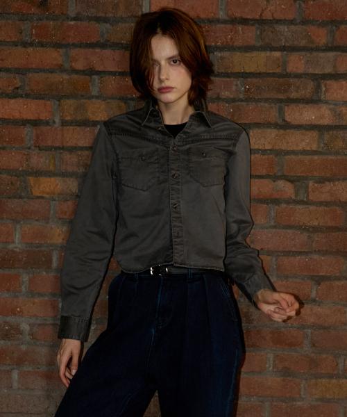 페머랄드 2203 워시드 그레이 크롭 웨스턴 셔츠