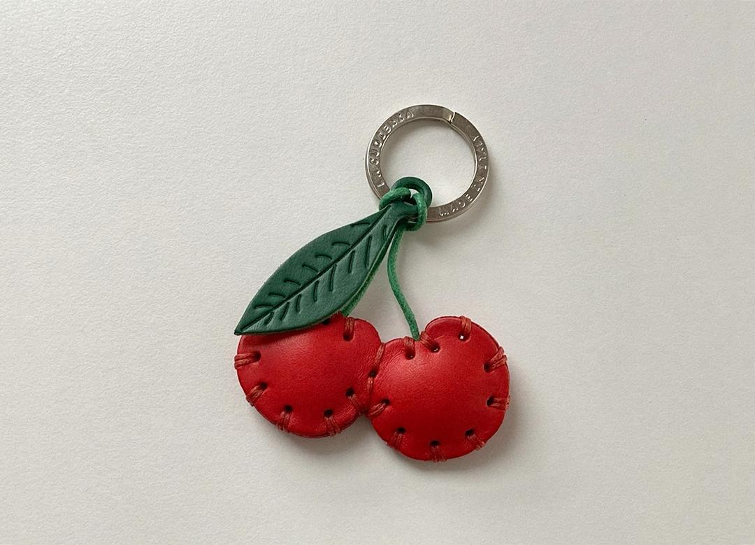 leather key holder&charm_cherry