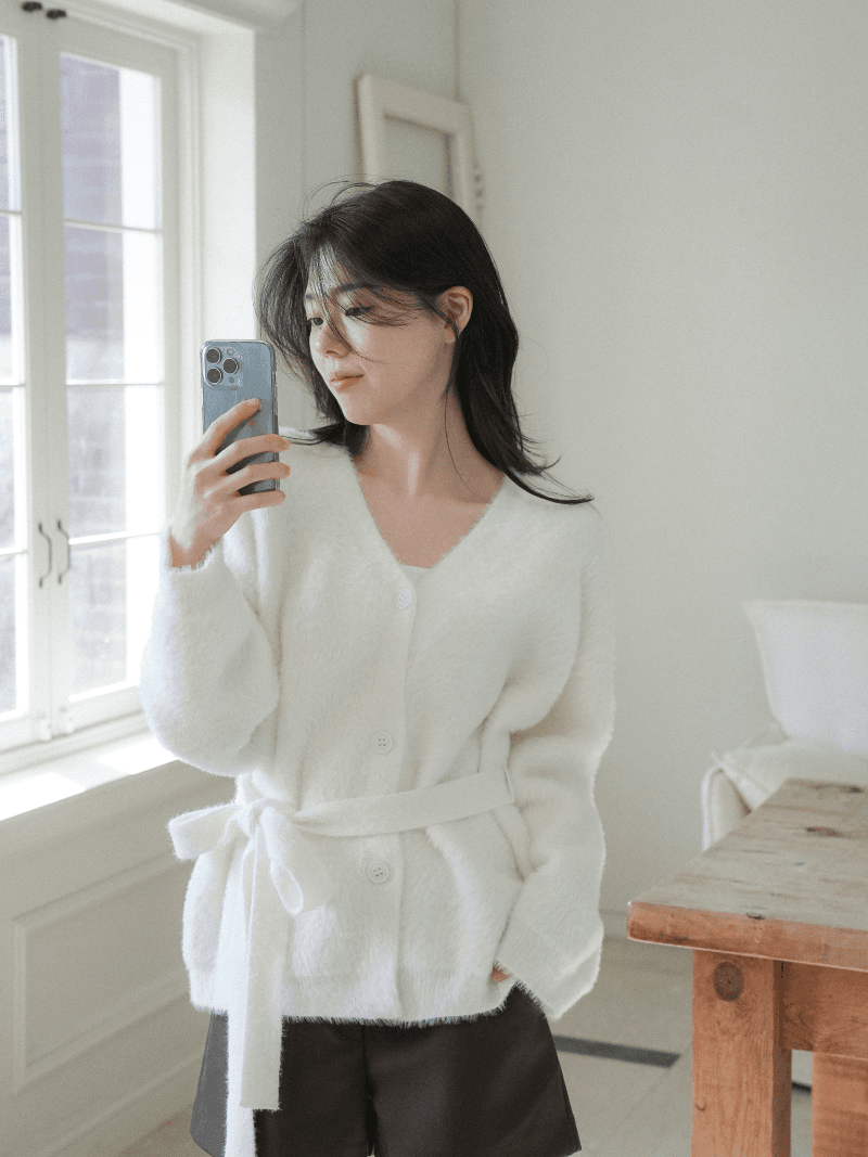 123앙드트와 [NouArté] 루나 스카프 퍼 가디건 (화이트)