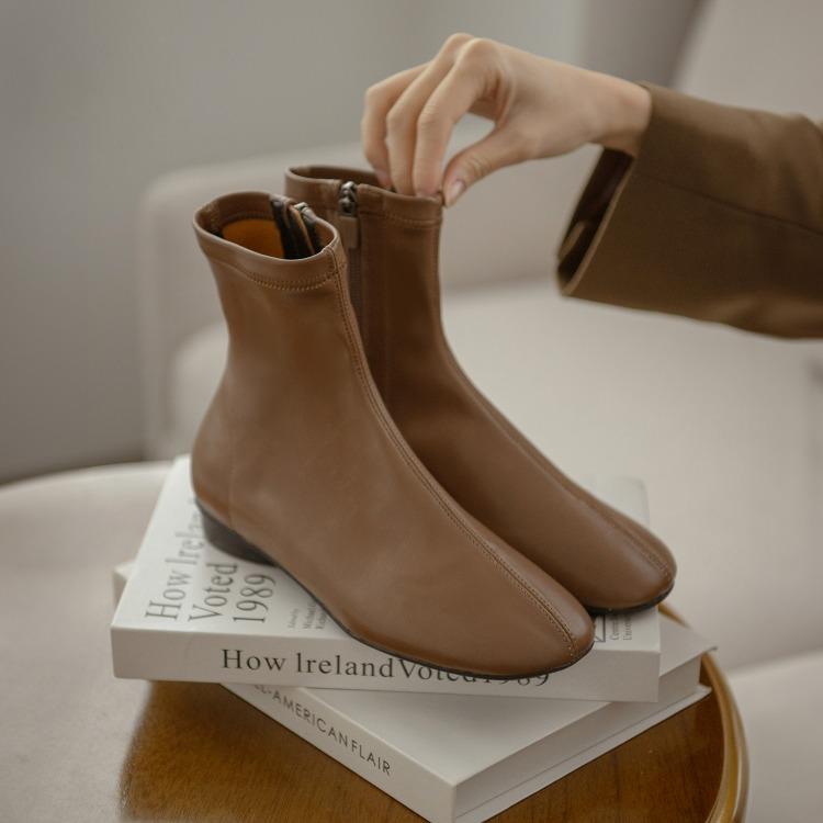 어텀즈 기모 단화 스판 앵클부츠 2cm