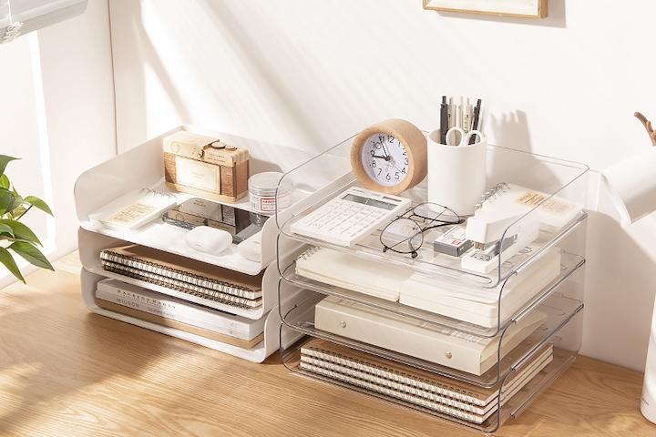 적층형 A4 서류함 오픈형 문서 정리함 보관함 투명 화이트 1단