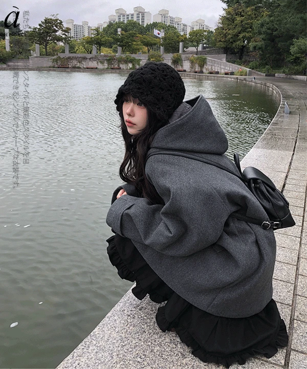 [2온스누빔🖤][MADE] 메빈 하이넥 누빔 하프 후드 코트