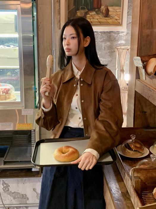 Suede Crop Fit Jacket Brown AT5JUF047BW