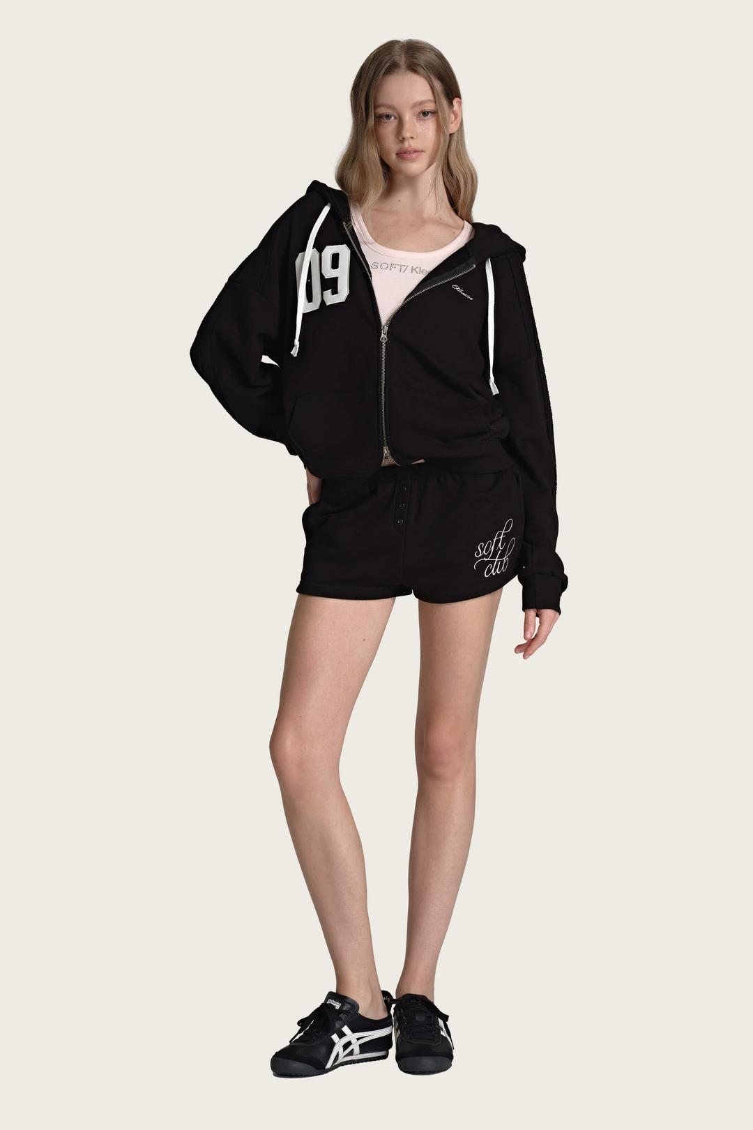 09 Numbering hooded zip-up, Black