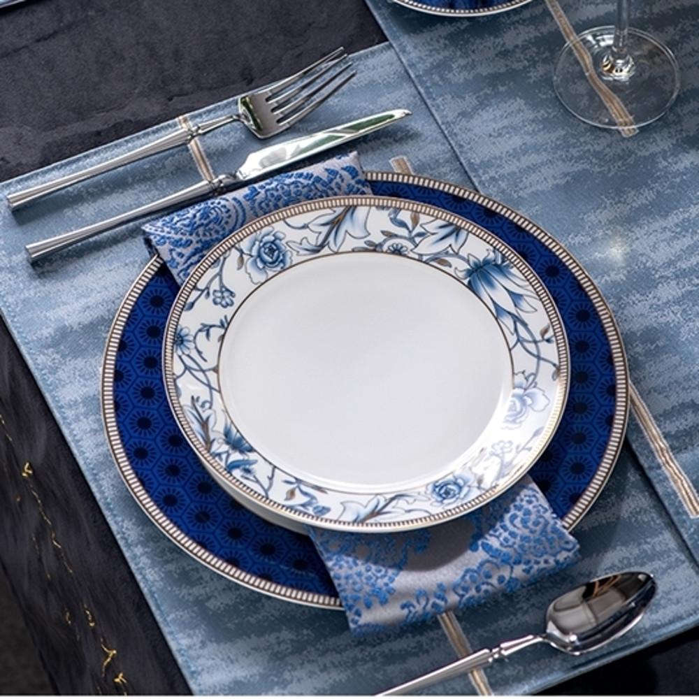 블루플라워 레스토랑 원형 플레이팅접시 테이블웨어