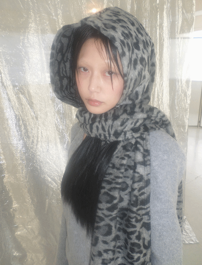 티키 레오파드 후드 울 머플러 (2color)