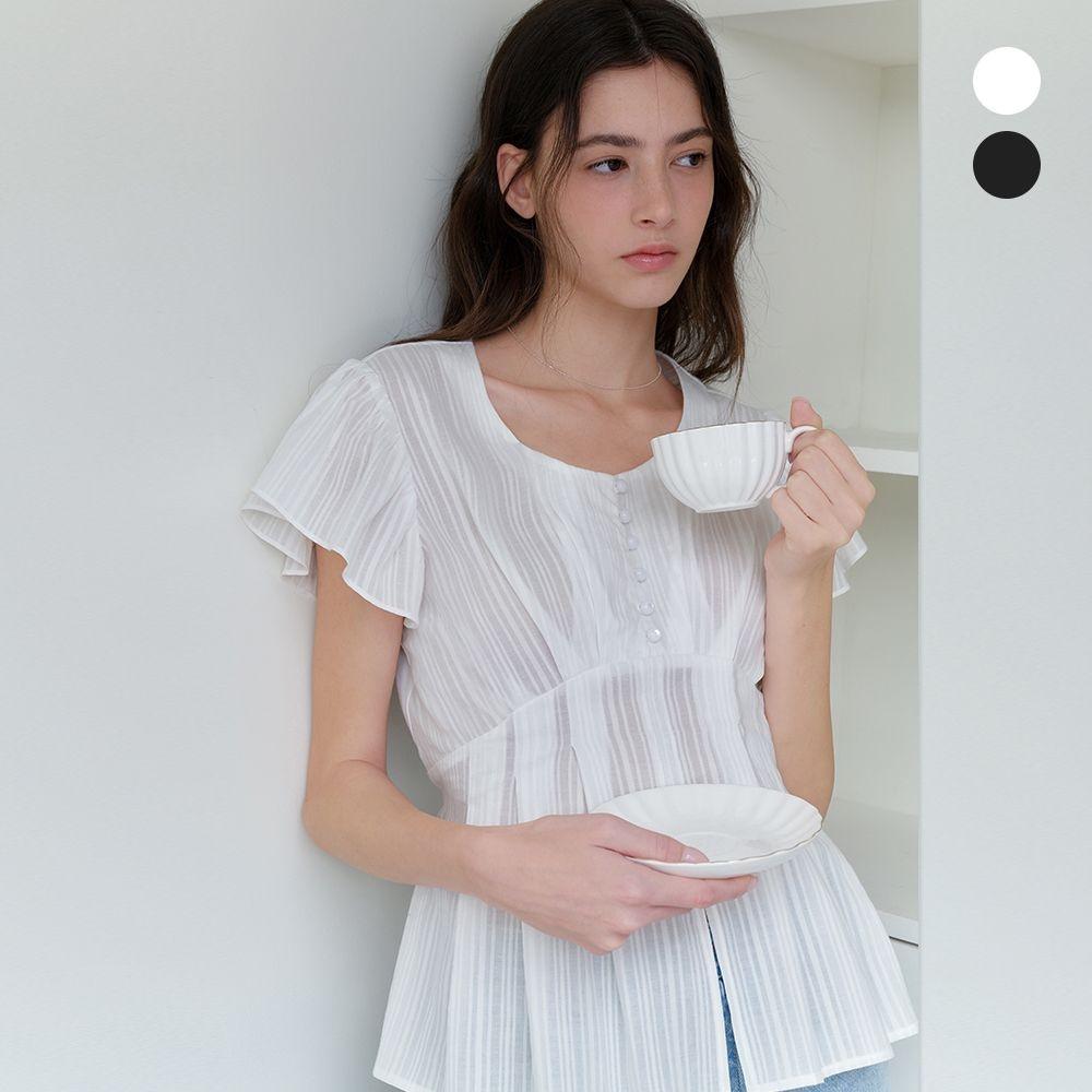 comos 1143 pintuck shirring tie blouse (2color)