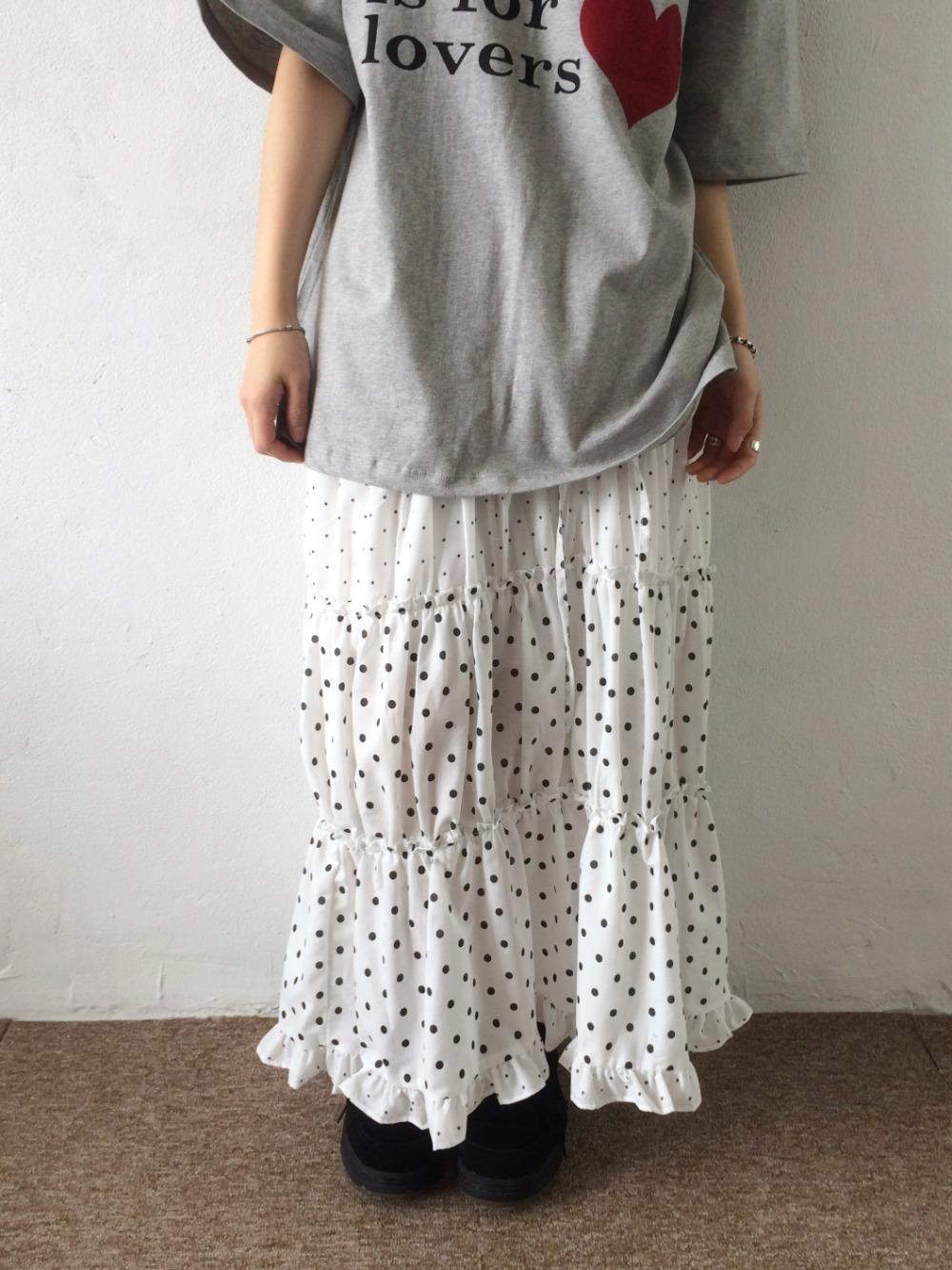 dot mix ruffle cancan skirts 도트 믹스 러플 캉캉 롱스커트