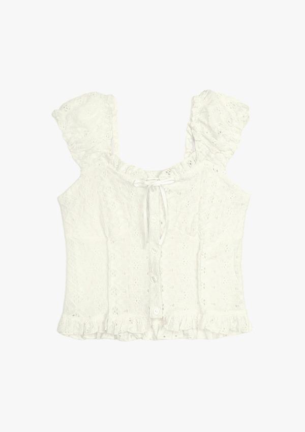 핑크파인애플 FOREST PUNCHING RIBBON BLOUSE_IVORY