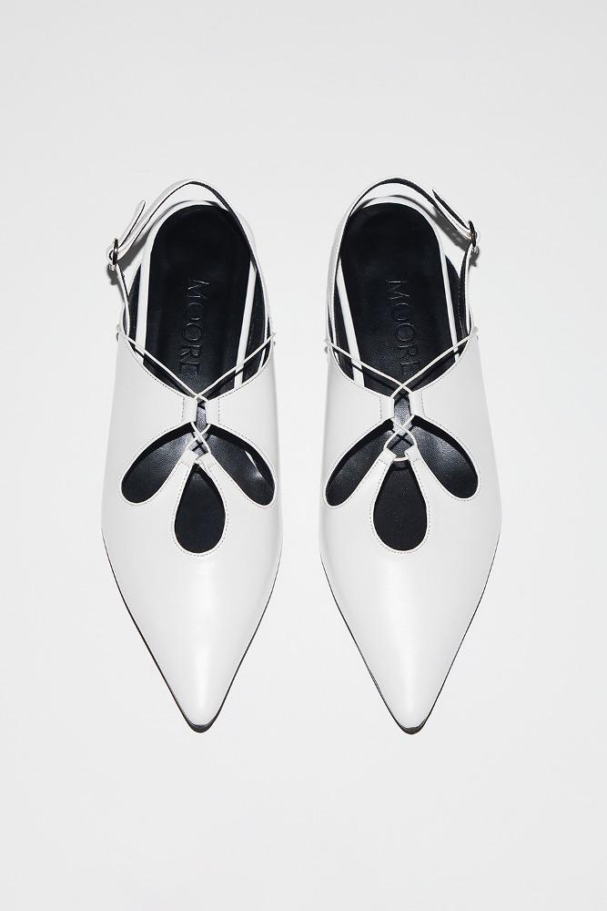 Pointed 3 holes slingback_white