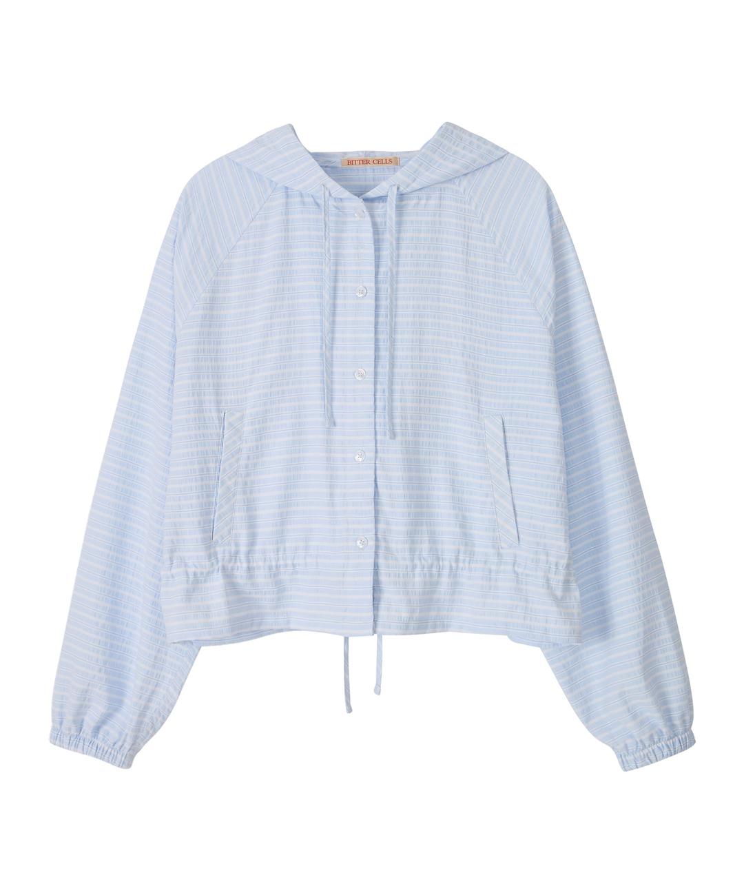 Cindy Hoodie Crop Shirt Jacket-Light Blue