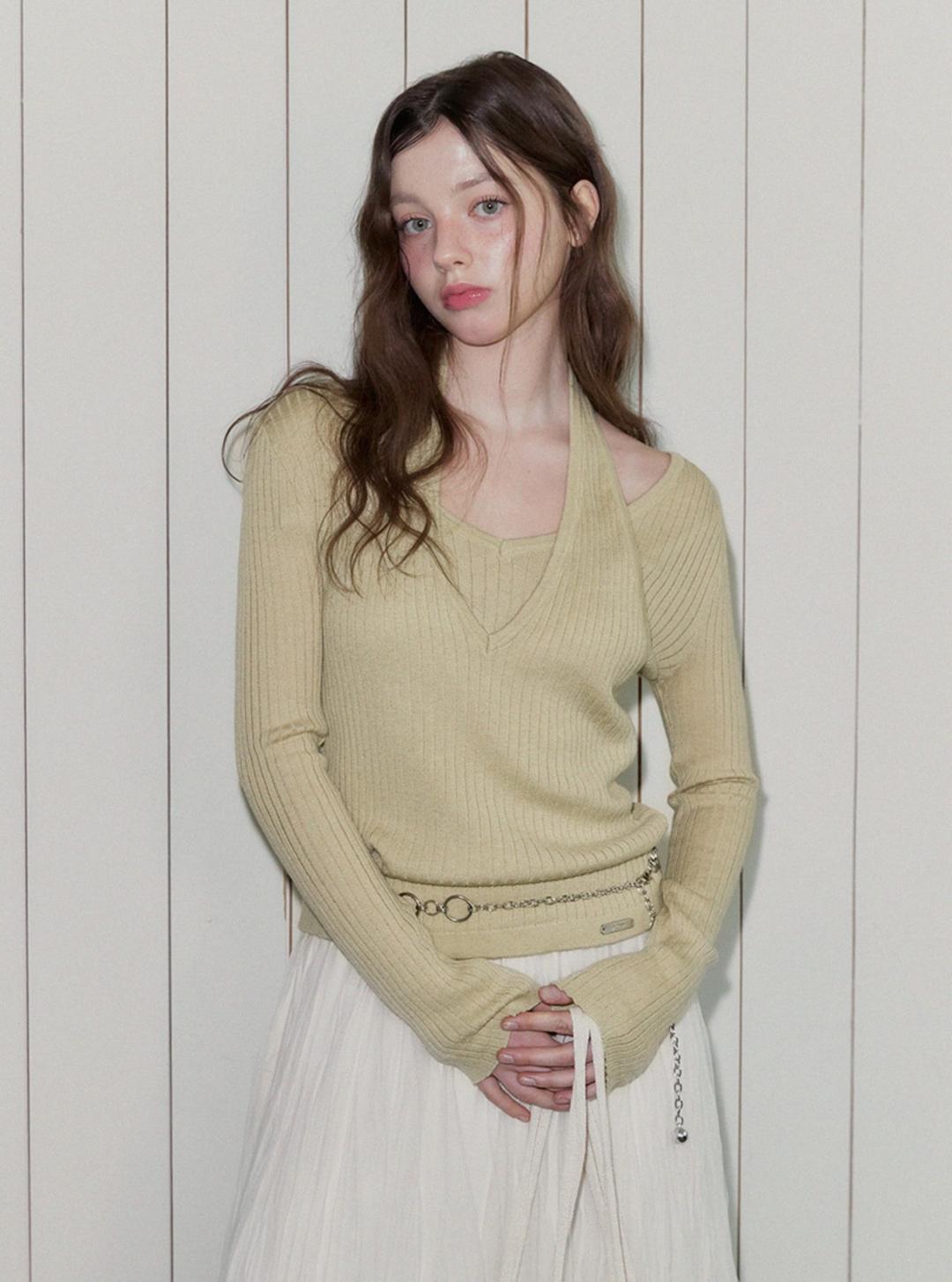 트위 츠넛 홀터넥 레이어드 긴팔 니트