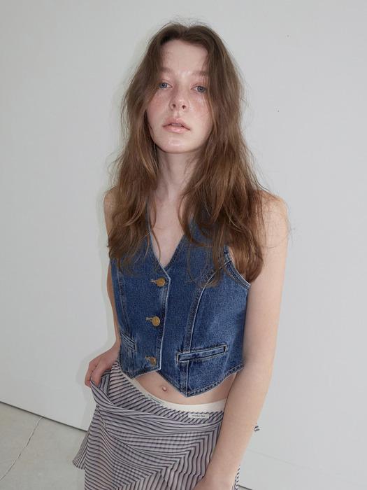 HALTER DENIM VEST_DEEP BLUE