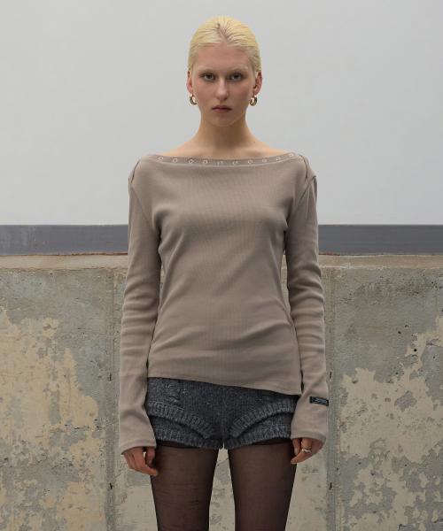 Snap Button Unbalanced Top - Beige