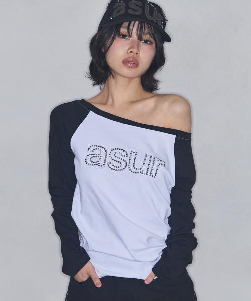 AU 보트넥 셔링 롱슬리브 화이트