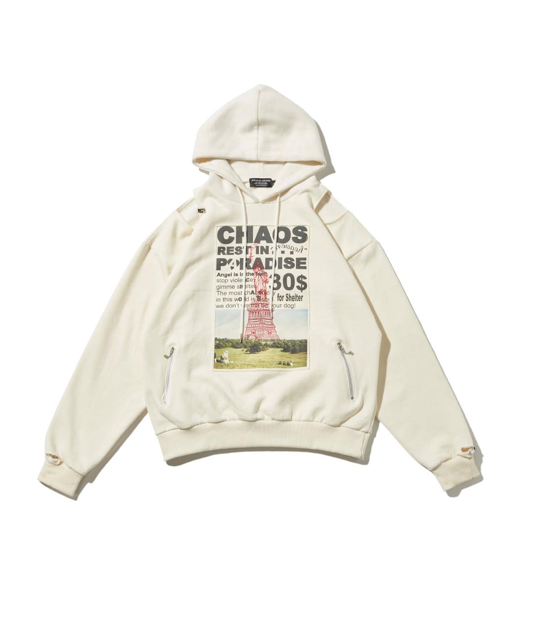 Patched & Inside-out hoodie (Ivory)