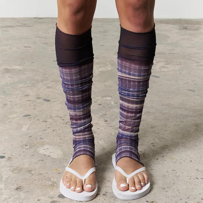 Dark Tartan Mesh  Leg Warmers, Long