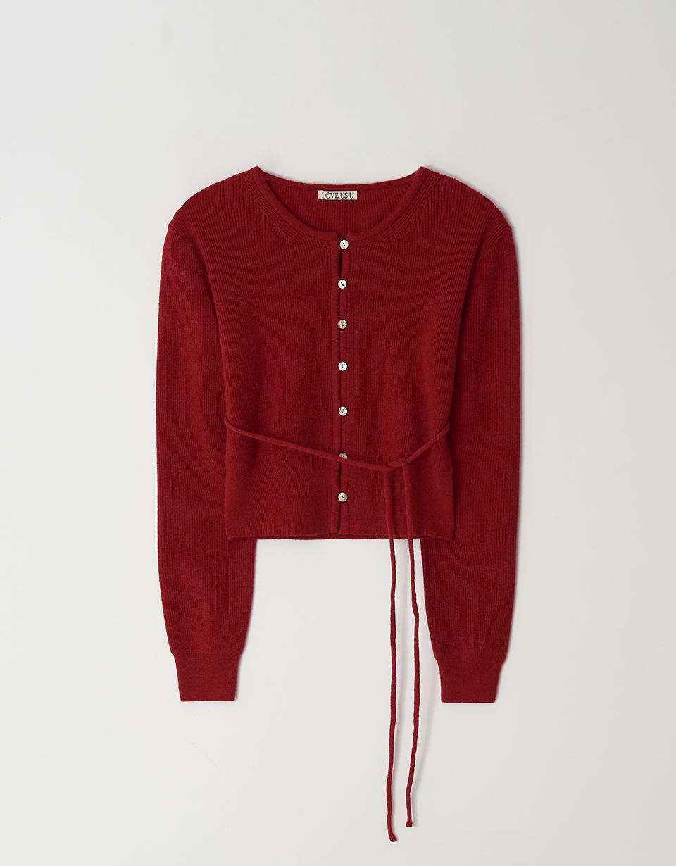 Wool CashMink Pearl Cardigan (Red)
