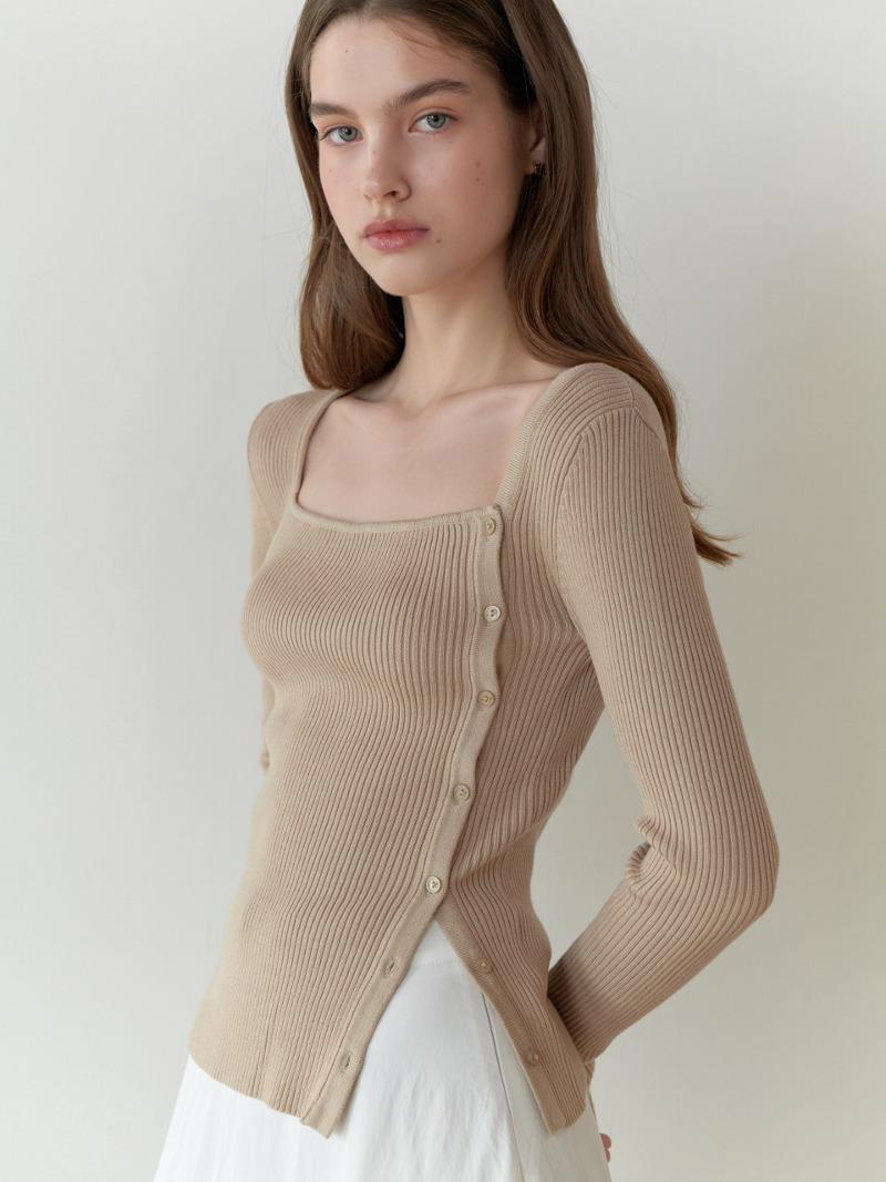 Eve button square knit (beige)