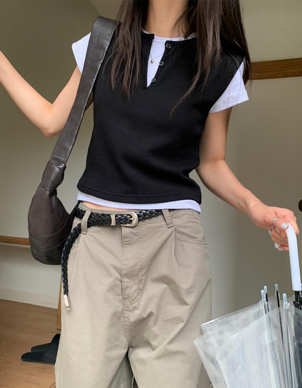 오브나인 [아이 당일][AN] waffle tee vest