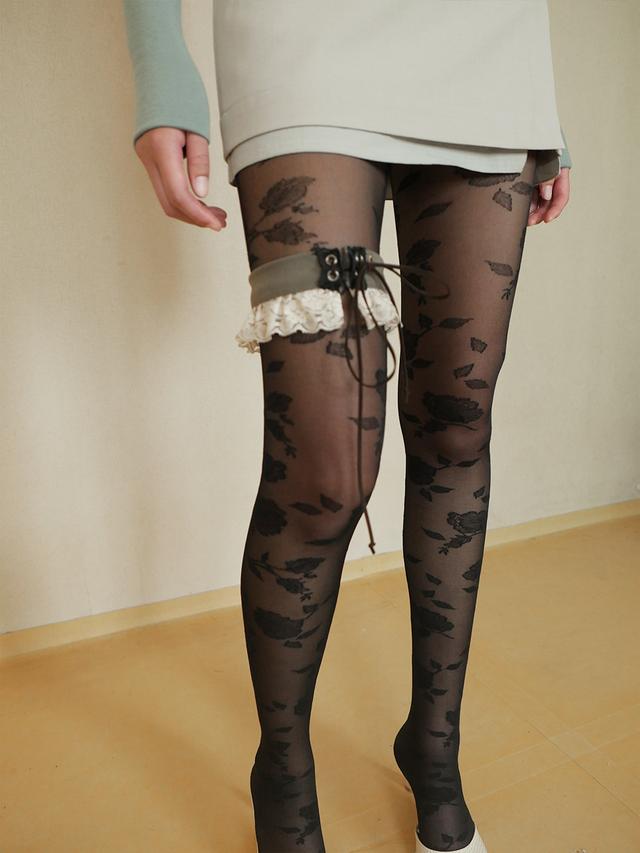 FEEBLE LACE THIGH GARTER KHAKI BEIGE