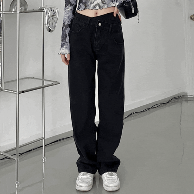 unbal button wide denim pt!