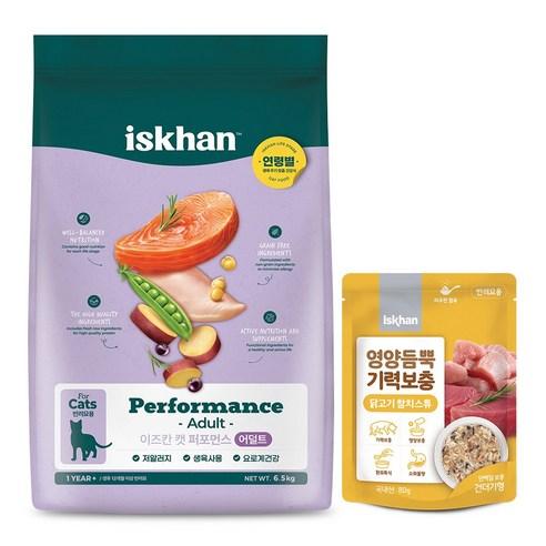 이즈칸 캣 퍼포먼스 어덜트 6.5kg + 영양듬뿍 기력보충 닭고기참치스튜 80g, 6.5kg, 1개 - 건식사료 | 쿠팡