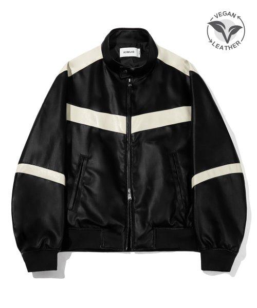 레더 배색 바이커 자켓_블랙
