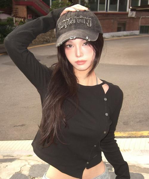 빈티지 워싱 데님 볼캡 블랙