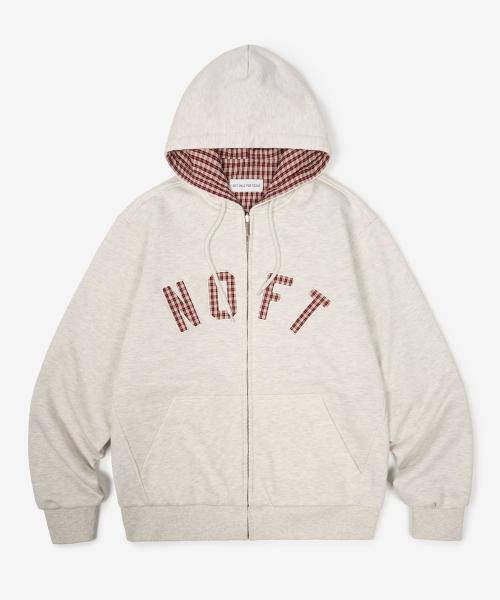 체크 패턴 리버서블 후드 집업 [버건디]