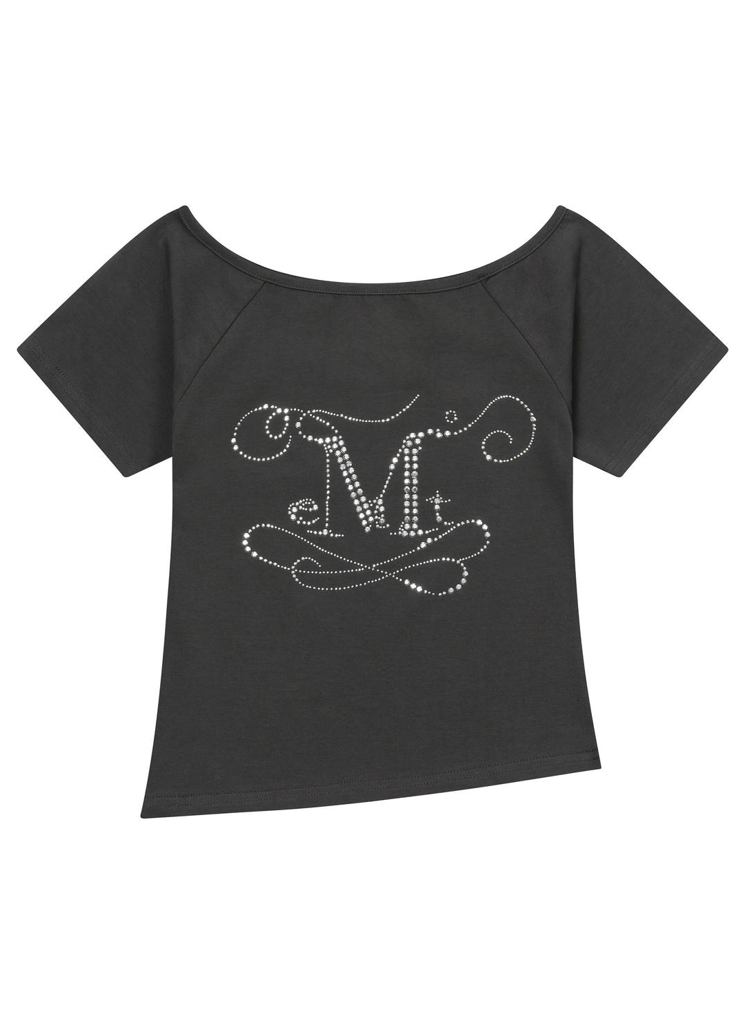 GLINT ONE SHOULDER CUBIC POINT UNBALANCE HALF T 글린트 원 숄더 큐빅 포인트 언발란스 반팔 티