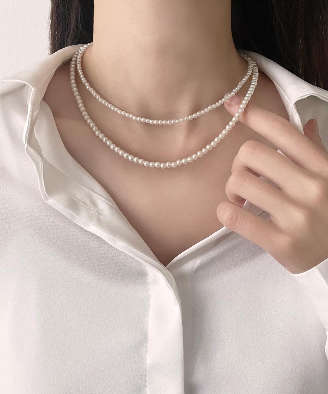 퍼피띵 유기견후원 레이어드 초커 미니 진주목걸이 3mm 4mm 6mm 8mm no.14