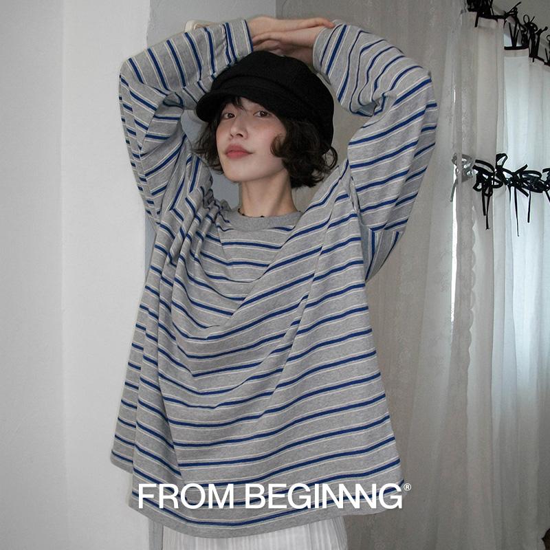 프롬비기닝 [단독] [MADE]스터닝 박시 스트라이프 티(컬러추가) (3color)(살안타템 여름 티셔츠 긴팔티 스트라이프티 출근룩 긴팔티셔츠 롱슬리브 오피스룩 긴팔)