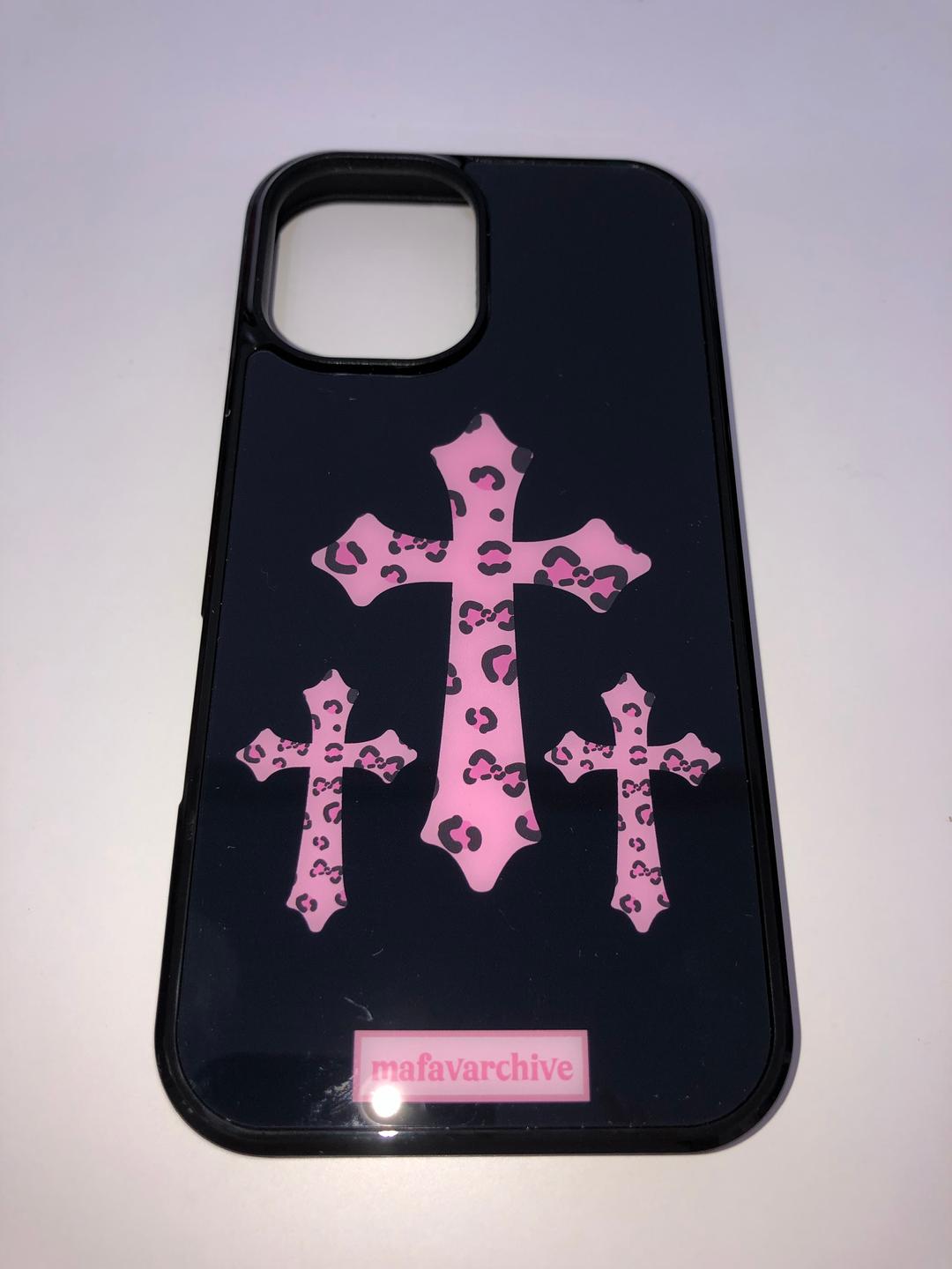 pink leopard cross magsafe glass case