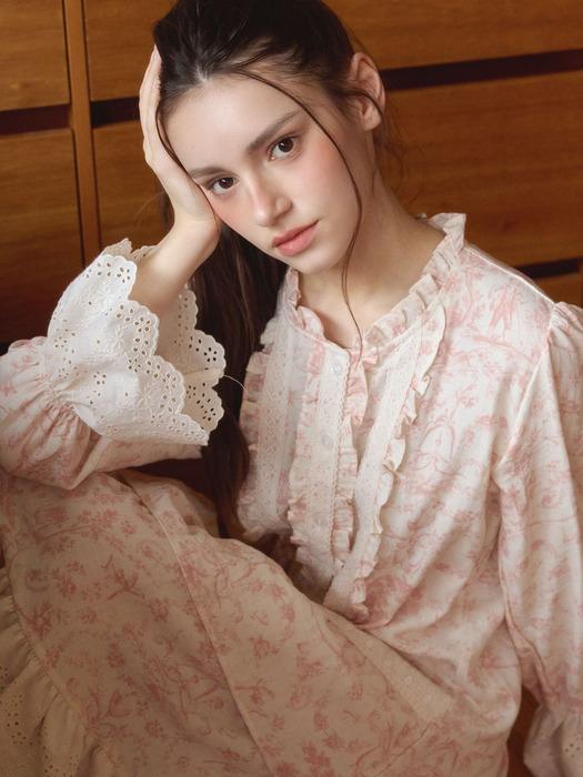 여성 엘바 코튼 긴소매 라운드넥 원피스 잠옷