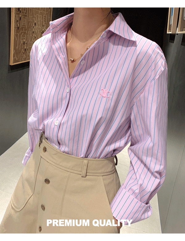 [프리미엄퀄리티]배색 스트라이프 자수로고 셔츠