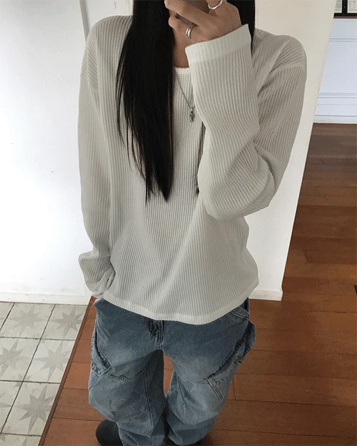 [unisex] 오드 와플 크롭 티셔츠