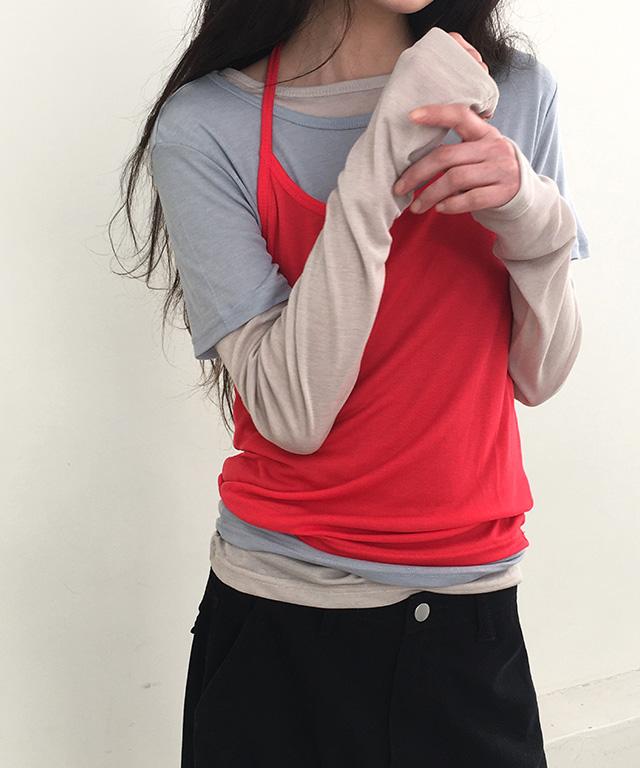 데일리쥬 [🍉썸머/30초에 한장씩/10만장판매/MADE] 라스카 레이어드 텐셀 라운드 티셔츠 (나시/반팔/긴팔)