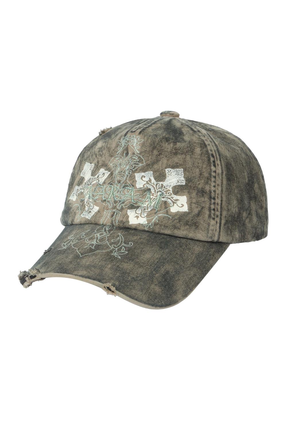 [3.20 예약 배송] CROS2 Washed Damage Ball Cap (Green Gray)
