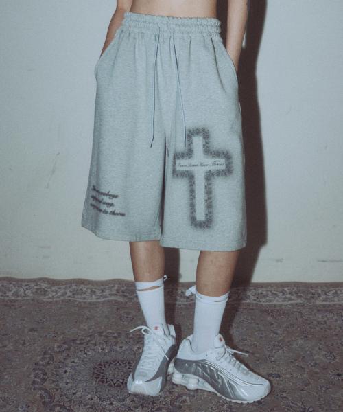 CROSS ROSE HALF PANTS_MELANGE GREY