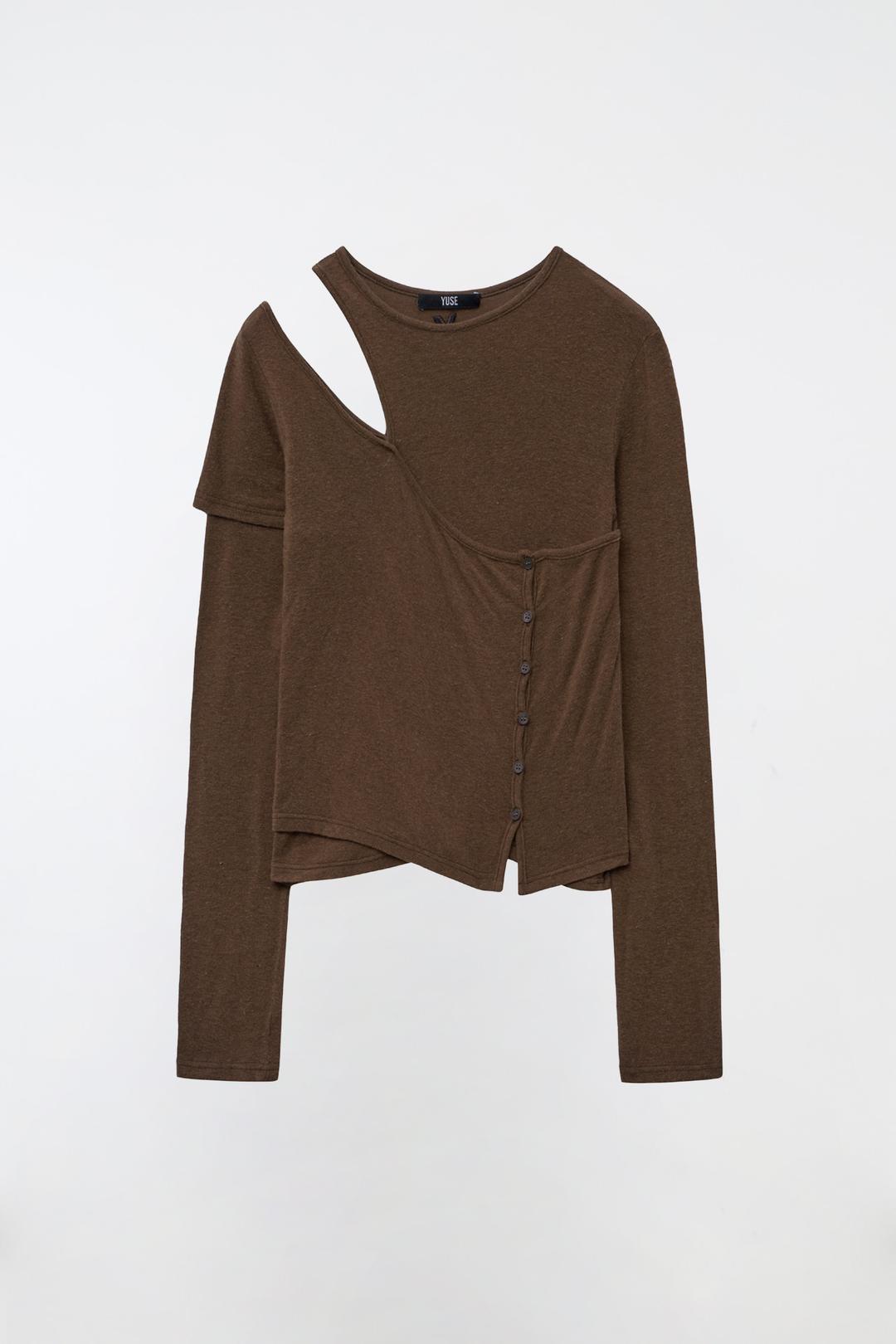 ONE SHOULDER LAYERED TOP - BROWN