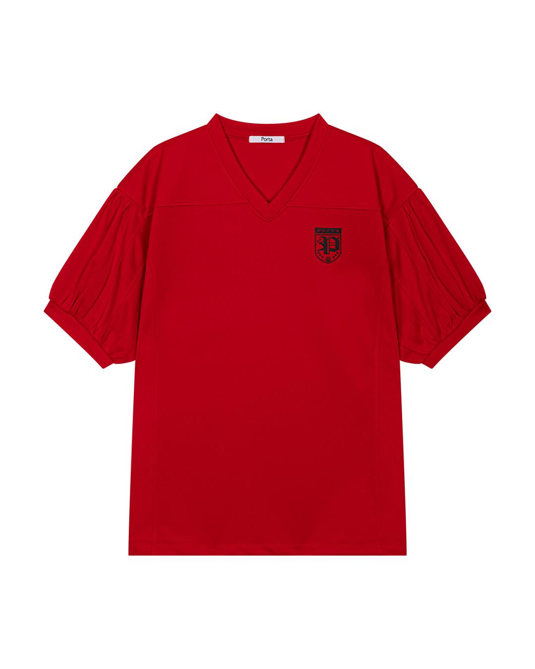 SHIRRING LOGO RUGBY JERSEY TOP, RED